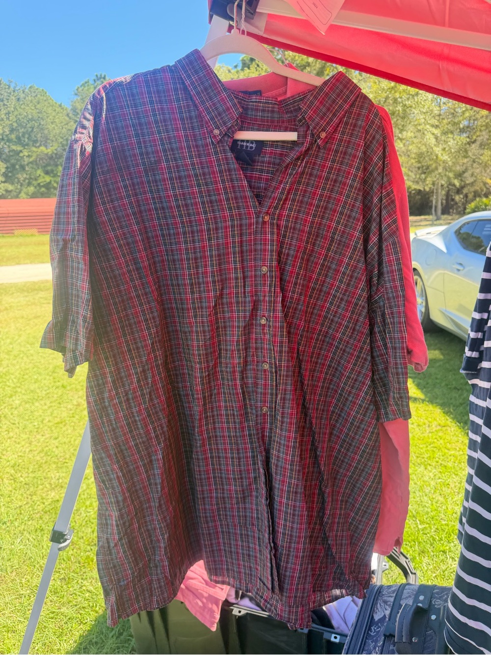 Harbor Bay Men’s Plaid Button-Down Shirt in Red and Green